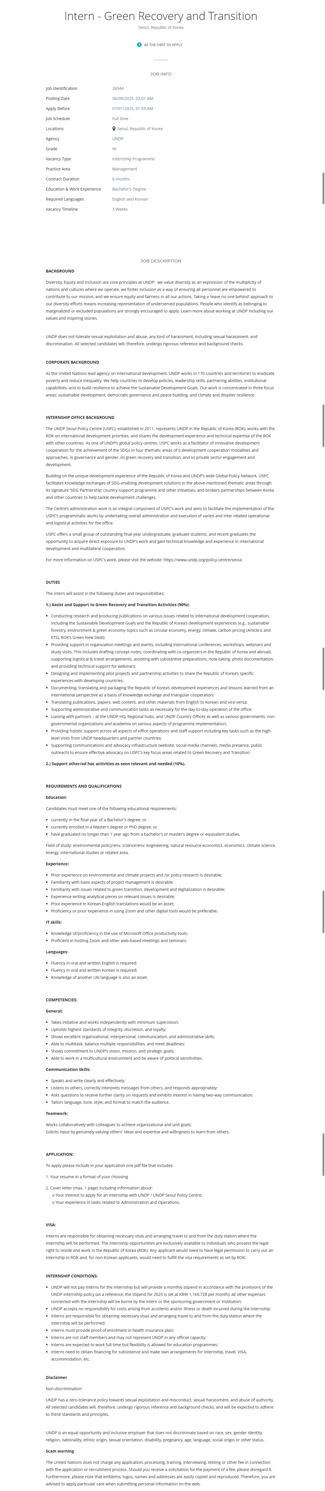 [UNDP] Intern - Green Recovery and Transition