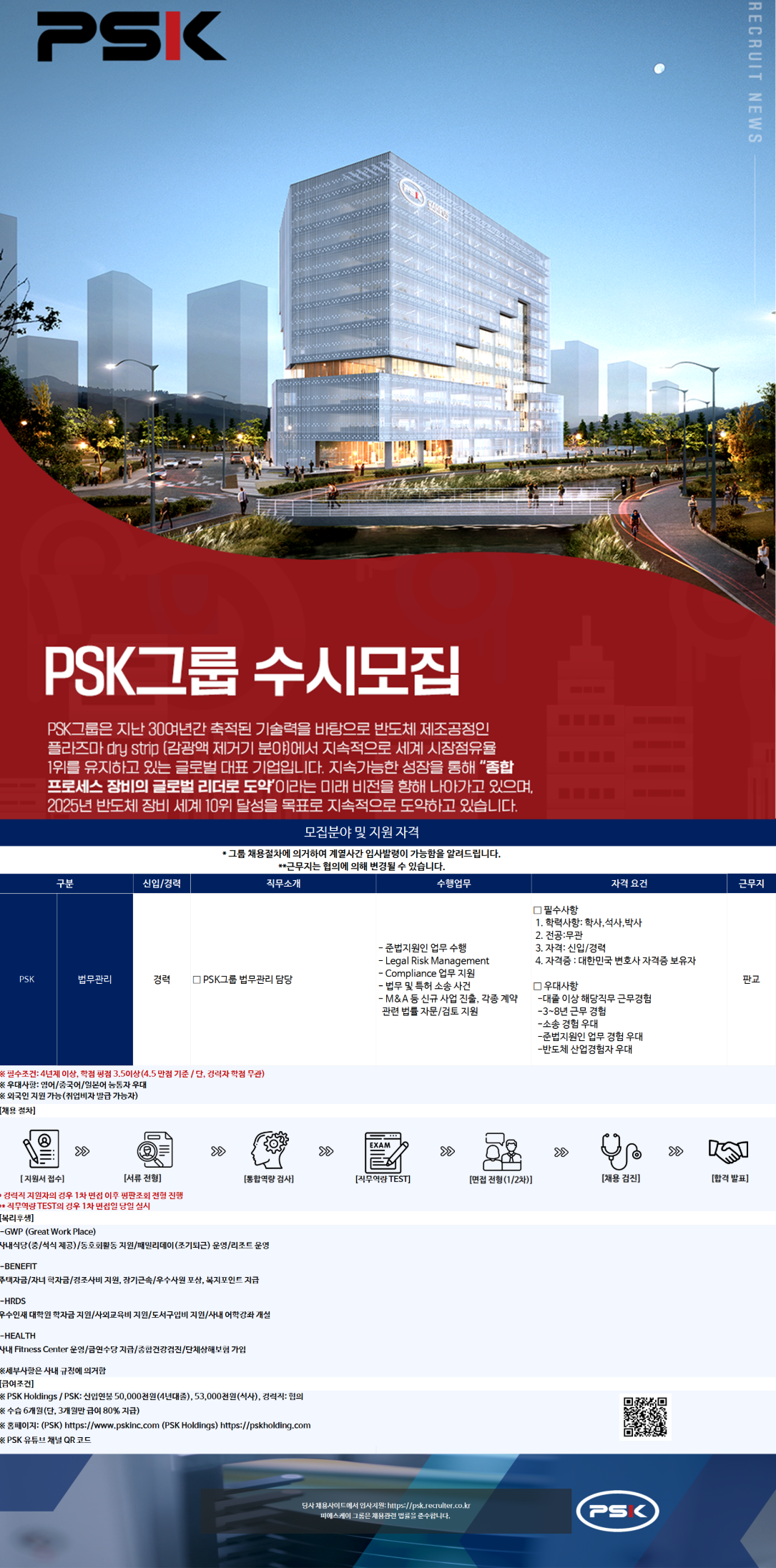 [피에스케이홀딩스] 사내변호사 수시채용