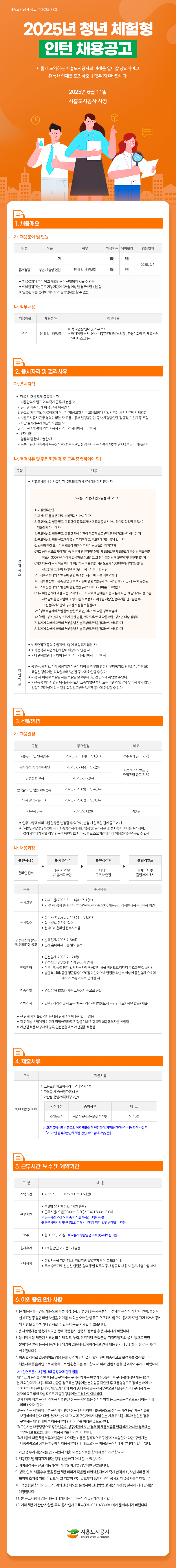 [시흥도시공사] 2025년 청년 체험형 인턴 채용