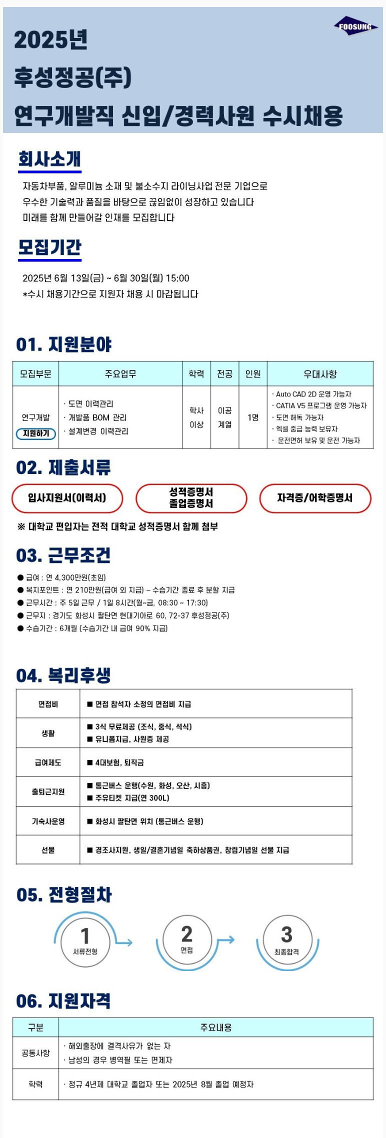 [후성정공] 2025년 연구개발직 신입/경력(4년미만) 수시 채용