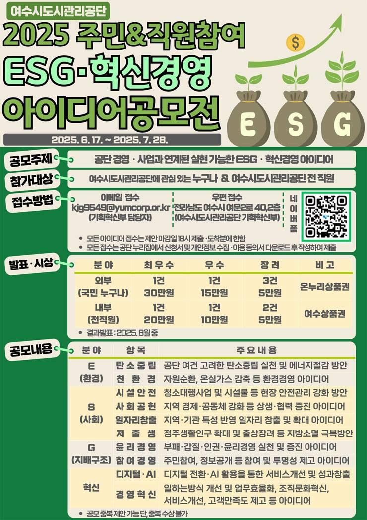 여수시도시관리공단 ESG·혁신경영 아이디어 공모전