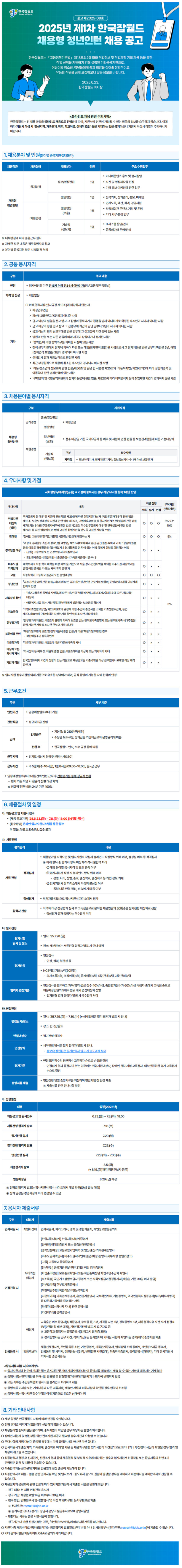 [한국잡월드] 2025년 제1차 채용형 청년인턴 채용