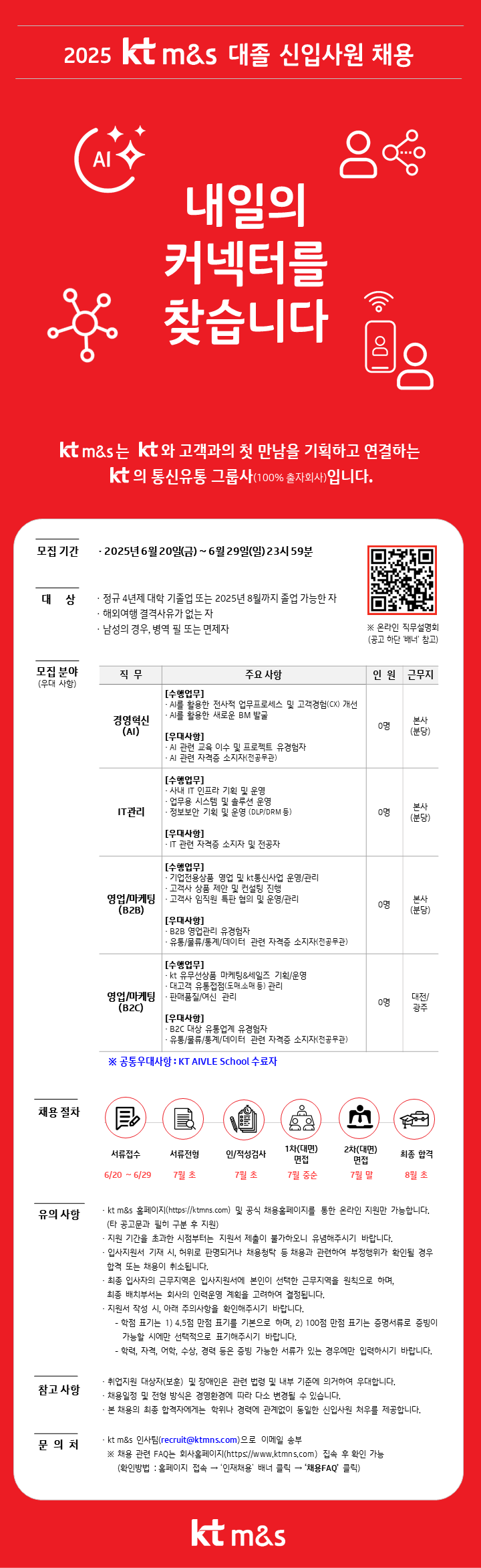 [KT M&S] 2025 대졸 신입사원 채용