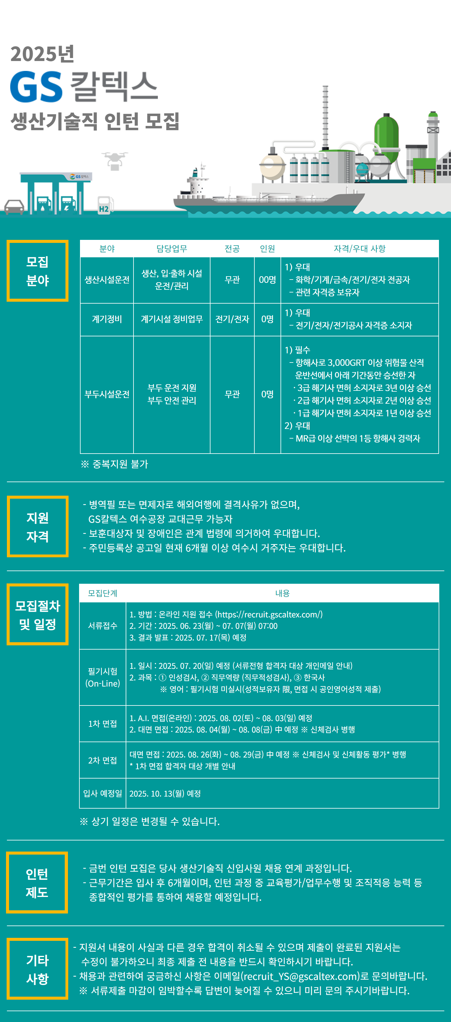 [GS칼텍스] 25년 생산기술직 인턴 사원 채용