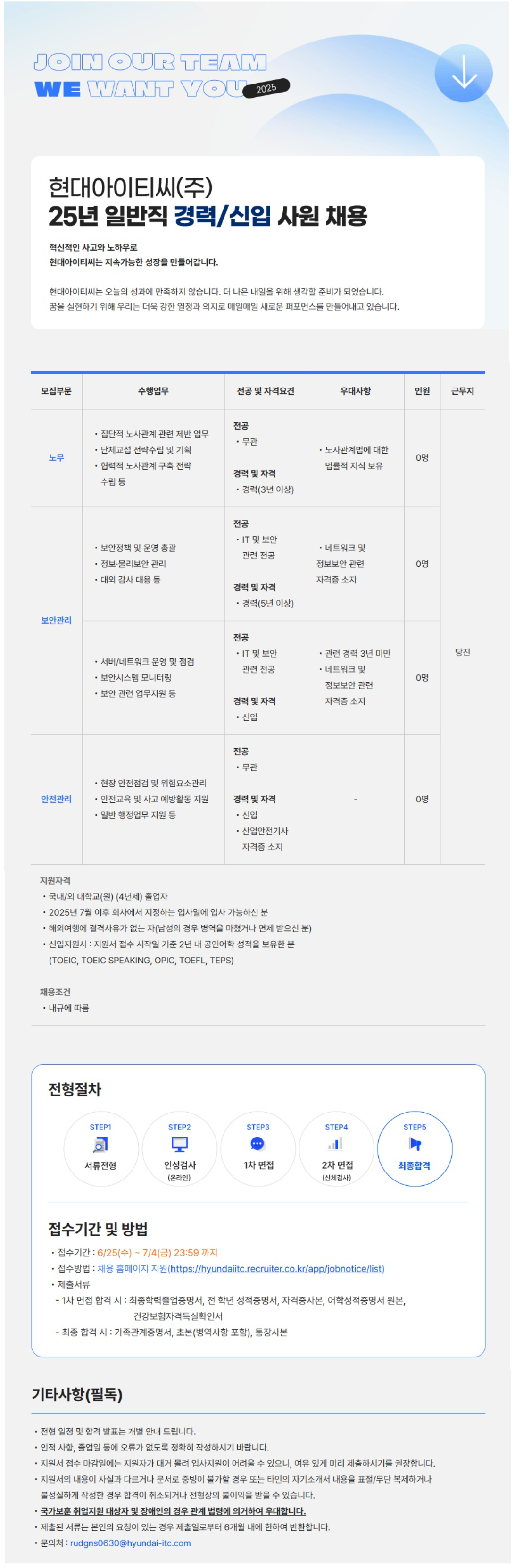 [현대ITC] 25년 일반직 경력/신입 사원 채용