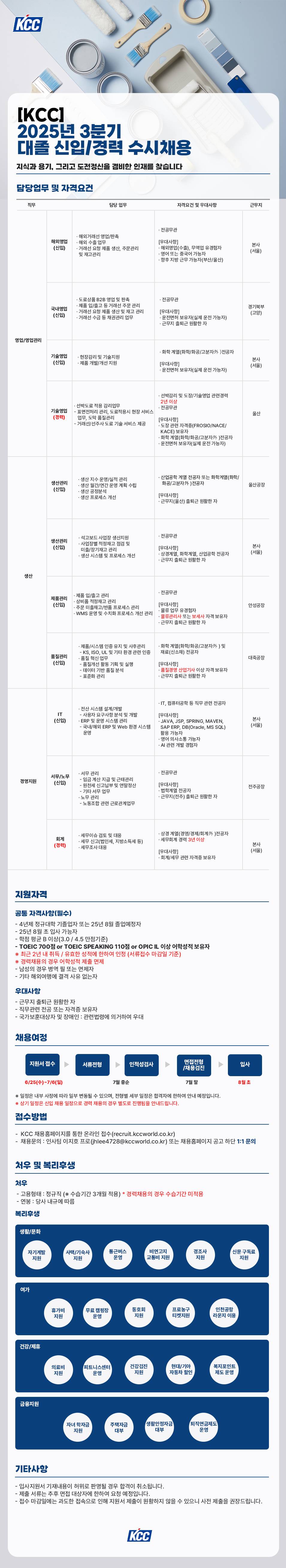 [KCC] 2025년 3분기 대졸 신입/경력 수시채용