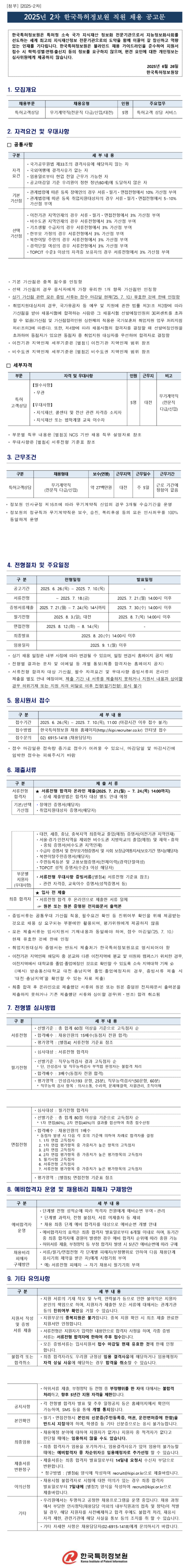 [한국특허정보원] 2025년 2차 직원 채용
