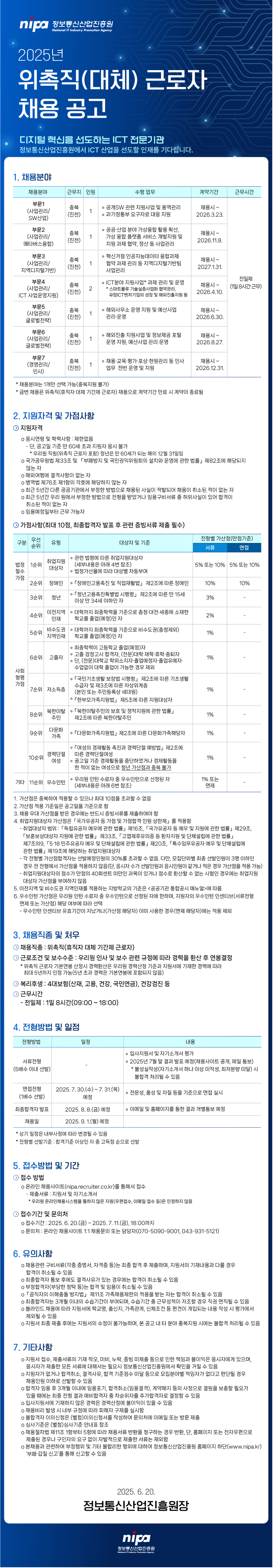 [정보통신산업진흥원] 2025년 위촉직(대체) 근로자 채용
