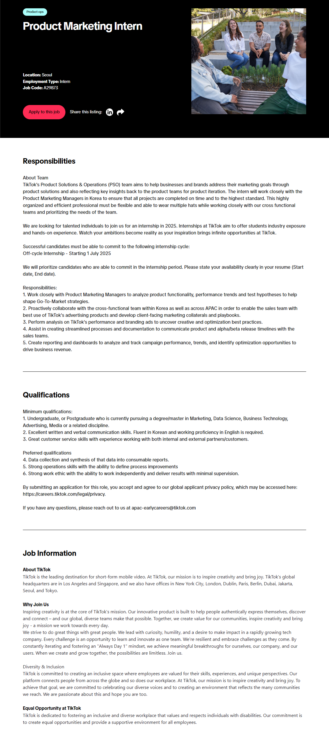 [TikTok] Product Marketing Intern