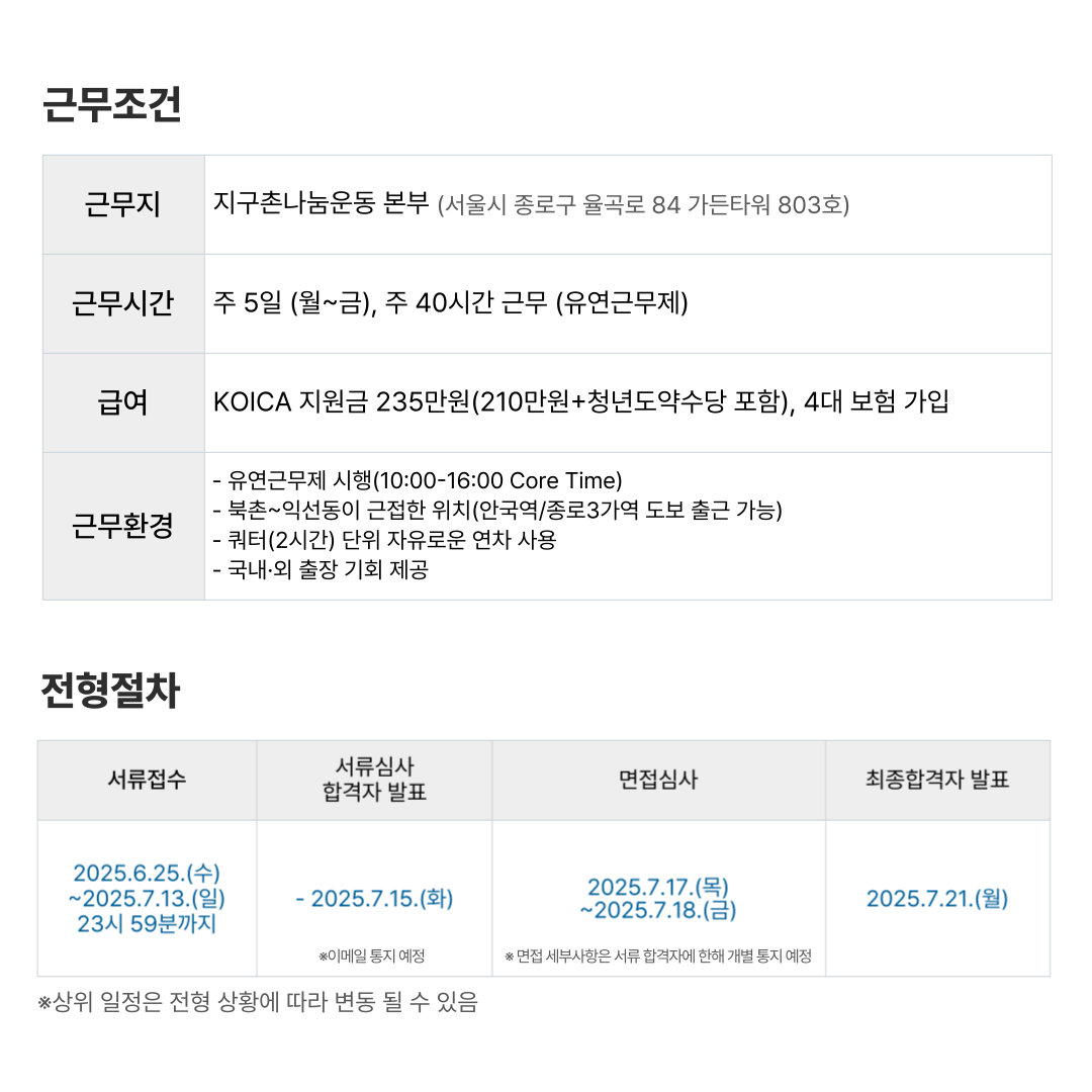 지구촌나눔운동 2025년 하반기 ODA YP 채용 공고 (~7/13(일)까지)