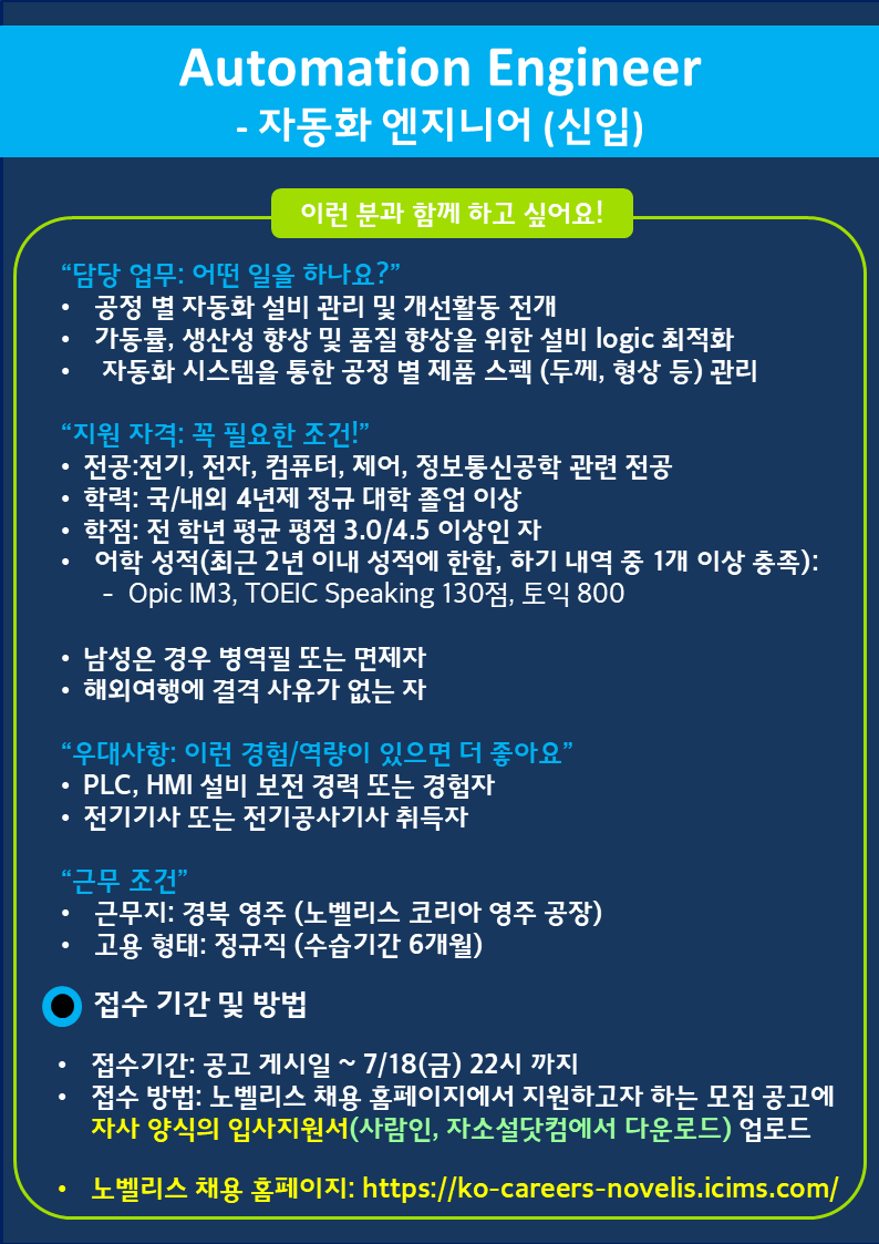 [노벨리스코리아] 각 부문 엔지니어 채용