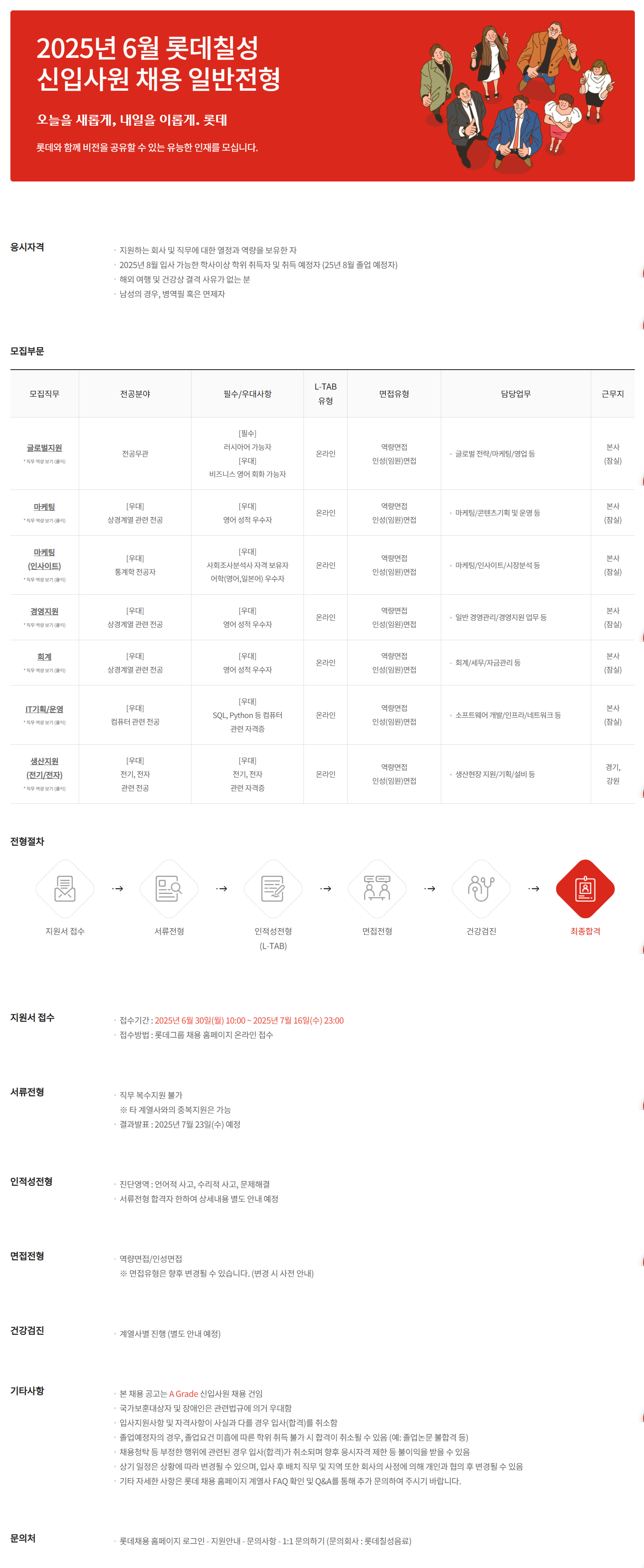 [롯데칠성음료] 2025년 6월 롯데칠성 신입사원 채용 일반전형
