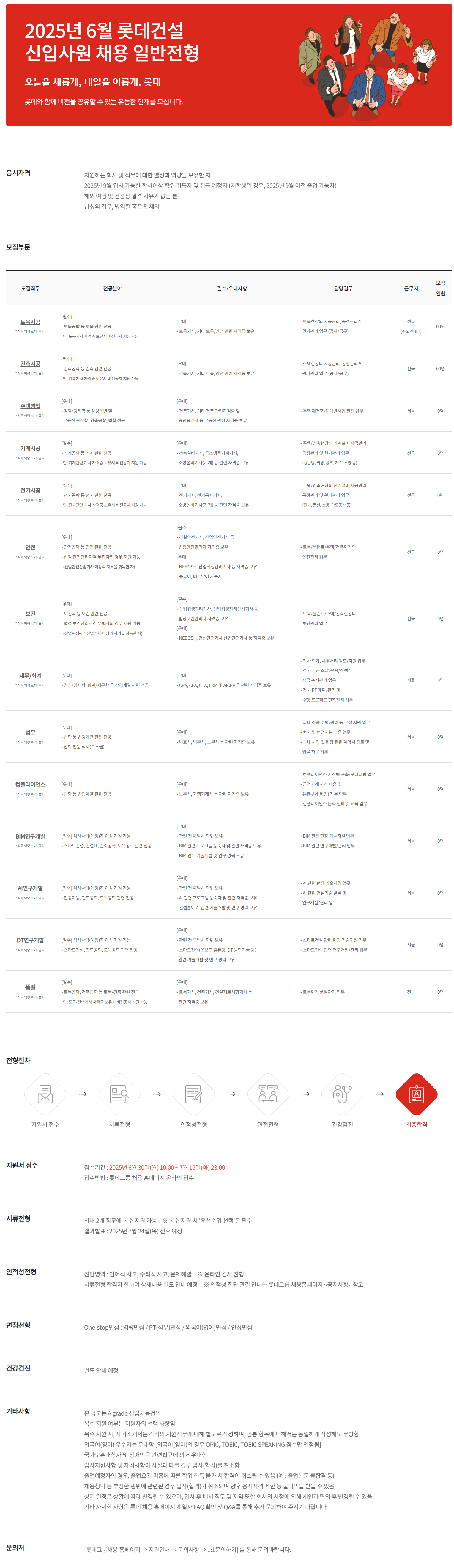 [롯데건설] 2025년 6월 롯데건설 신입사원 채용 일반전형