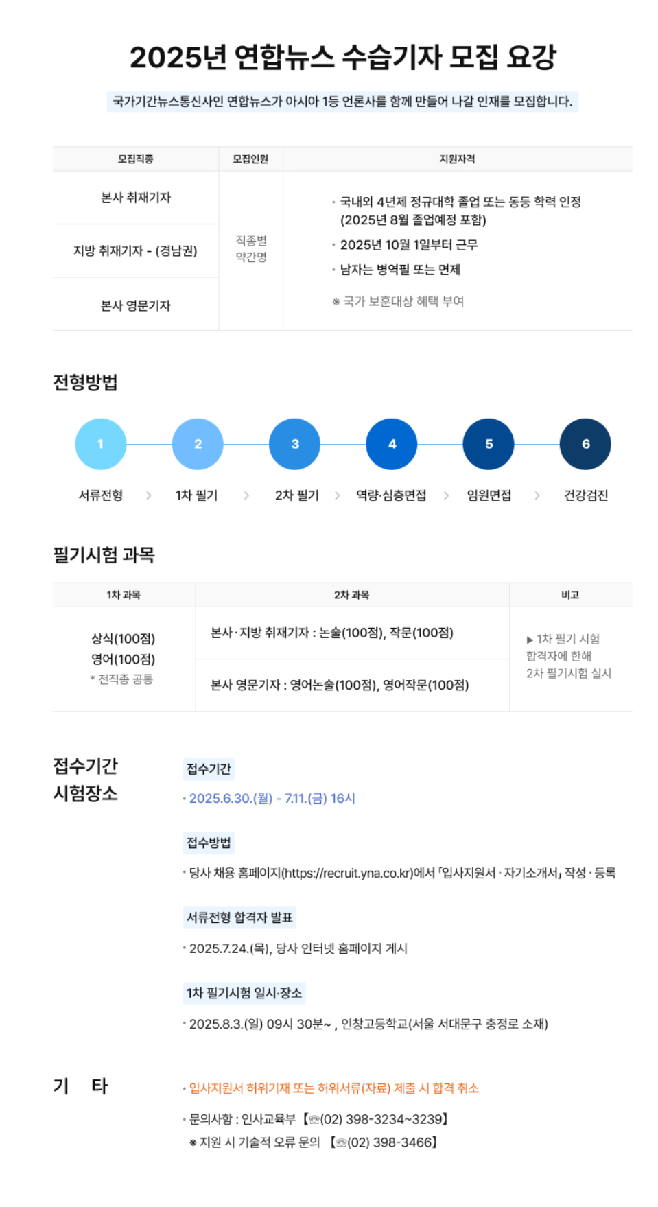 [연합뉴스] 2025년 수습기자 채용