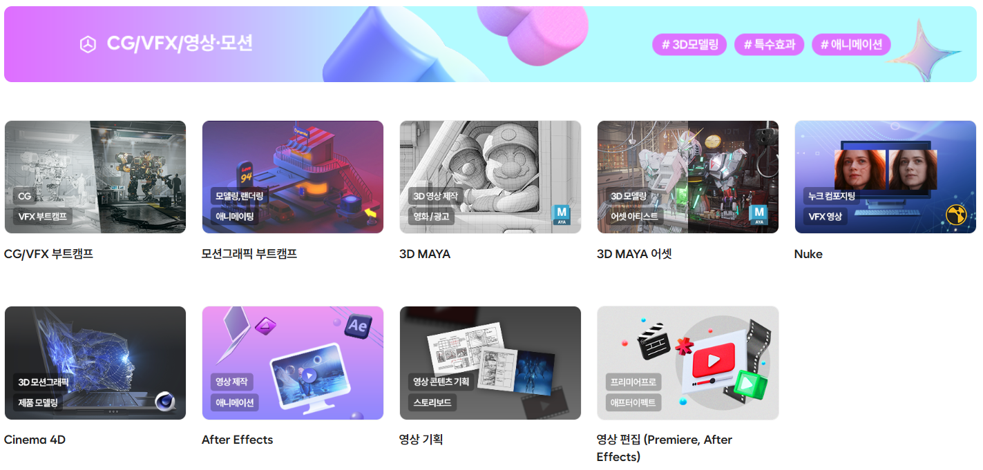 영상 디자인 분야 취업 , 프리랜서 과정 (CG , 영화 실사 , 3d 애니메이션 , 광고 영상 , 방송 타이틀 , 유튜브 영상 등 모든 영상 분야 교육 )