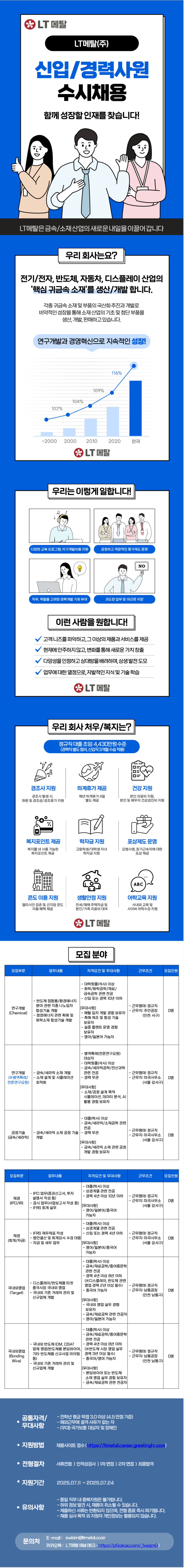 [LT메탈] 신입/경력사원 채용 (~07/24)