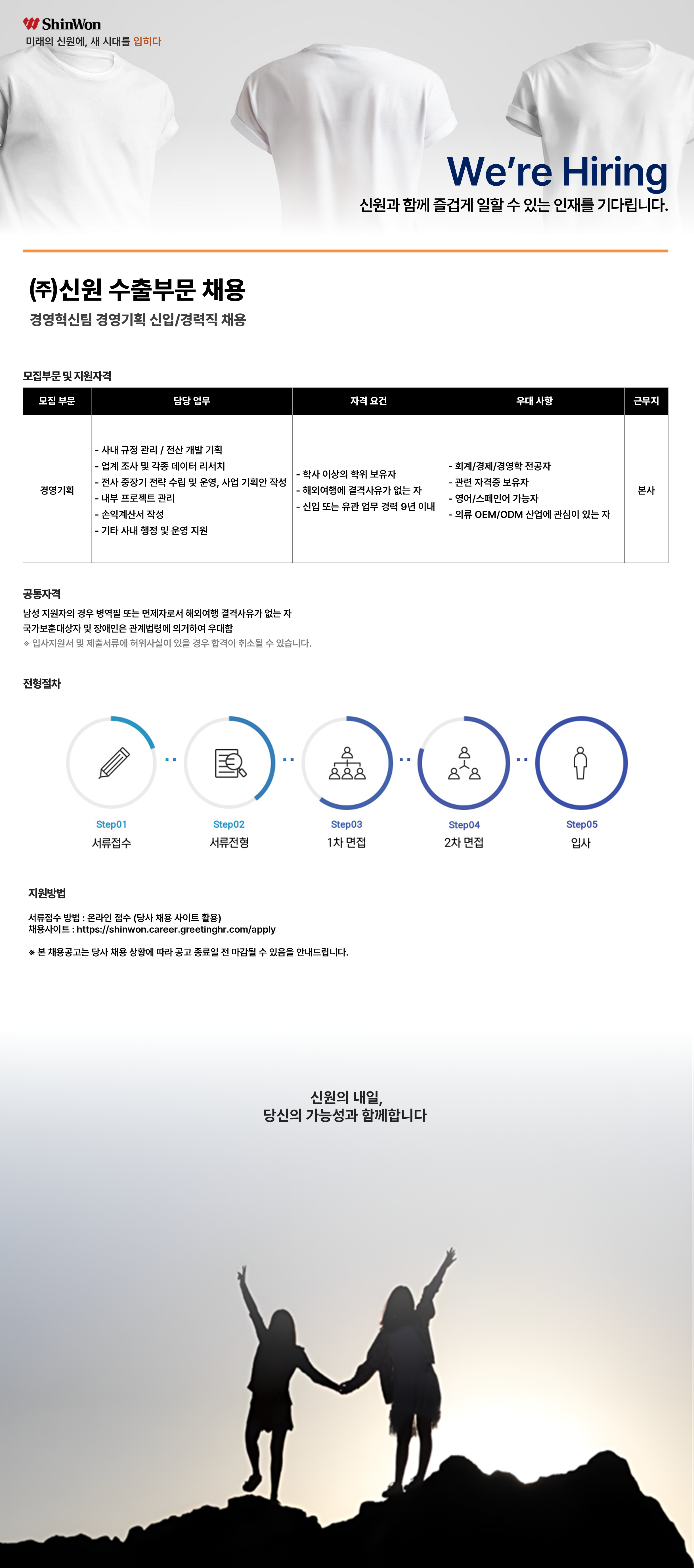 [신원] 수출부문 경영혁신팀 경영기획 신입 및 경력직 채용