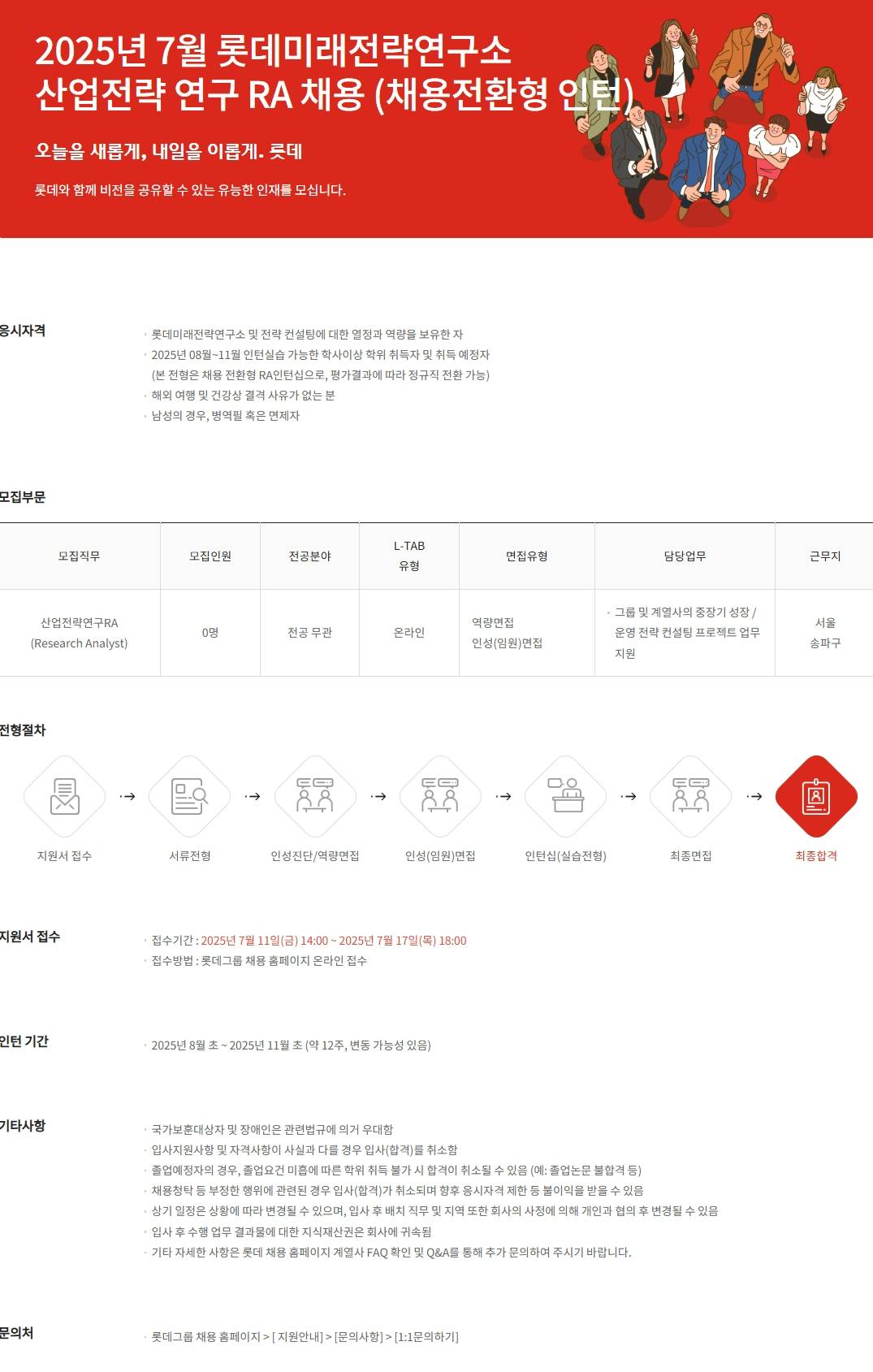 [롯데미래전략연구소] 2025년 7월 산업전략 연구 RA 채용(채용전환형 인턴)