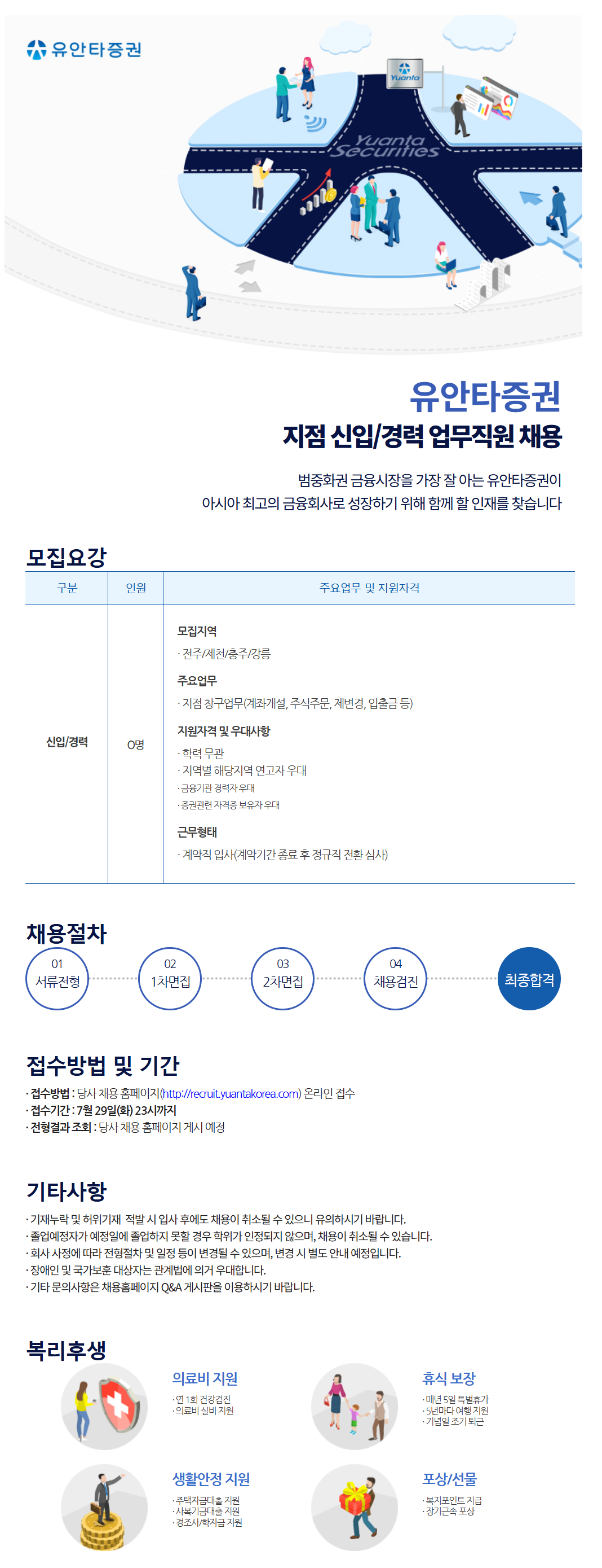 [유안타증권] 지점 신입/경력 업무직원 채용