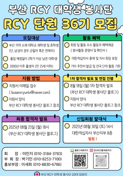 부산 RCY 대학생 봉사단 36기 신입회원 모집
