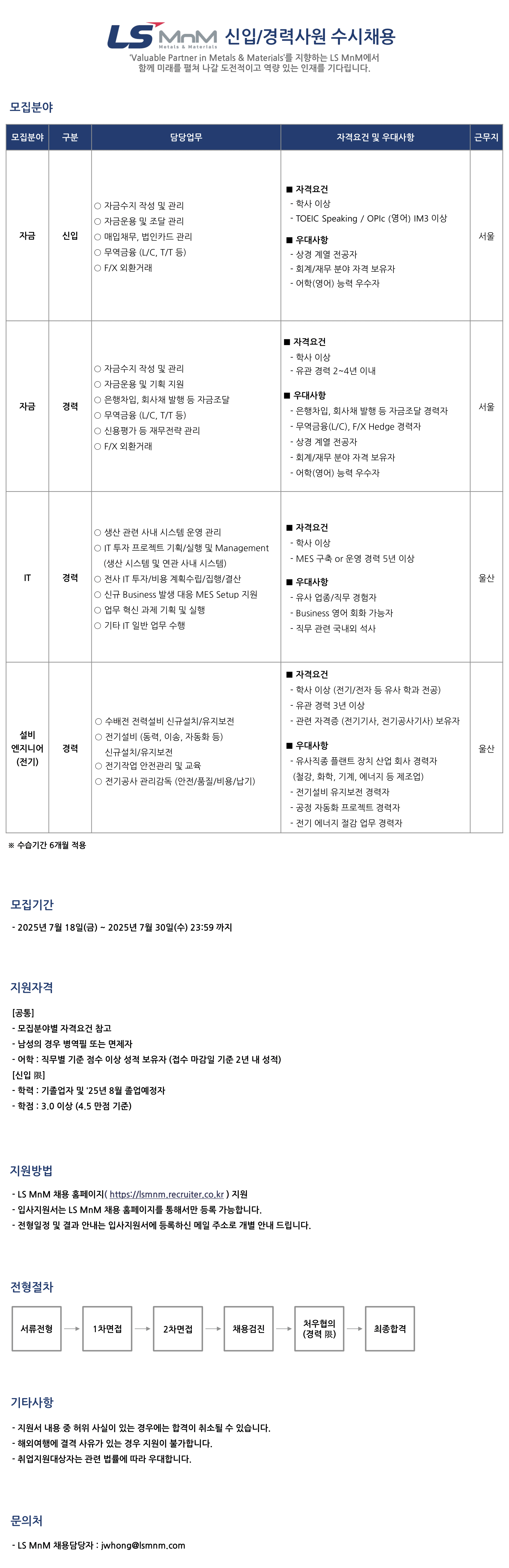 [LS MnM] 신입/경력사원 수시채용 [자금, IT, 설비엔지니어(전기)]