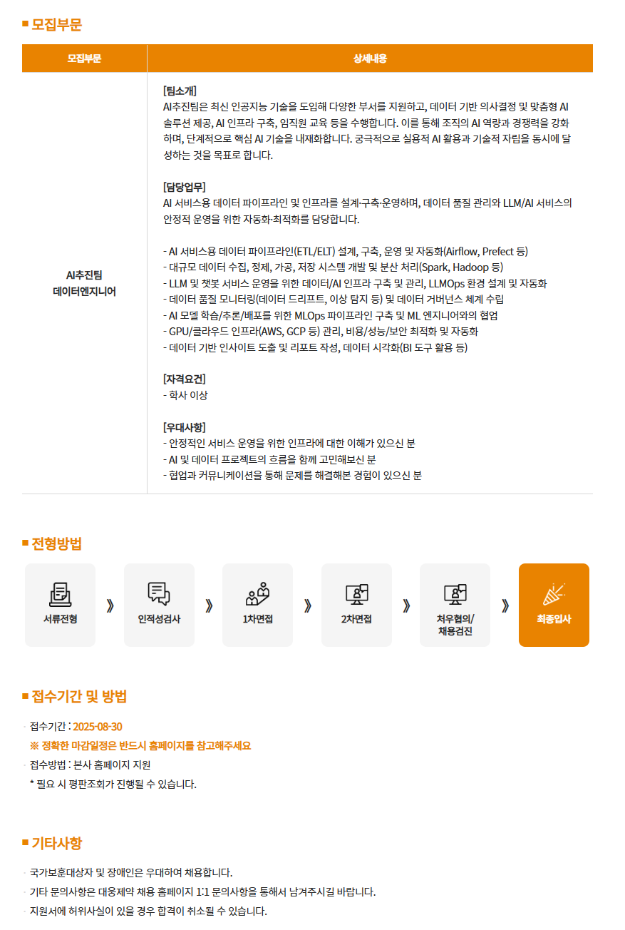 [대웅] AI추진팀 데이터엔지니어