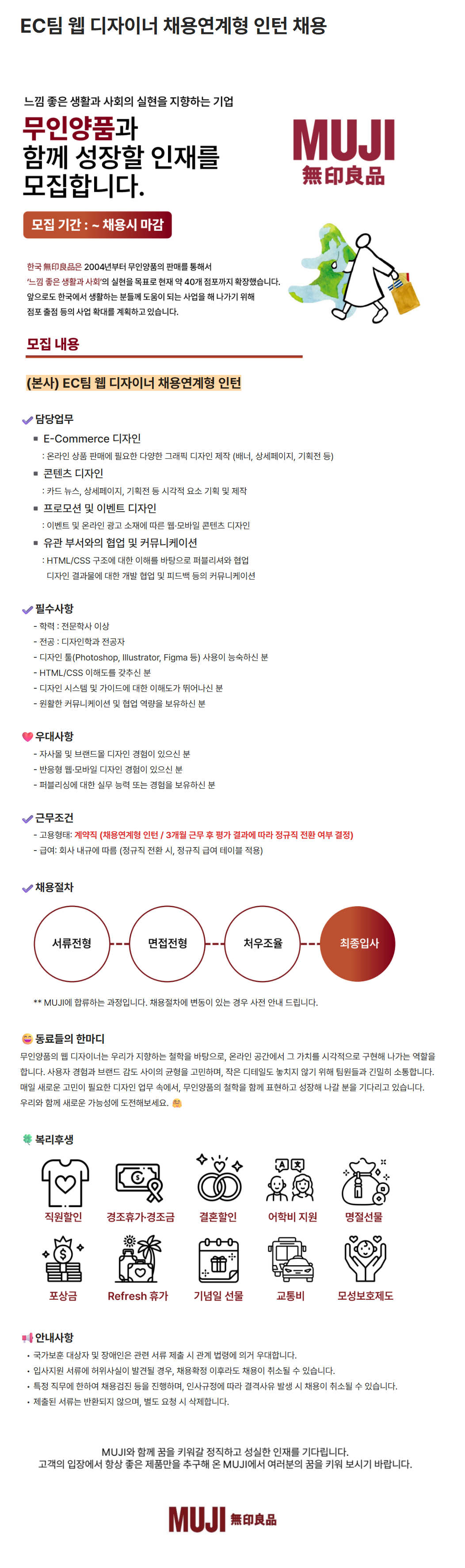 [무인양품] EC팀 웹 디자이너 채용연계형 인턴 채용
