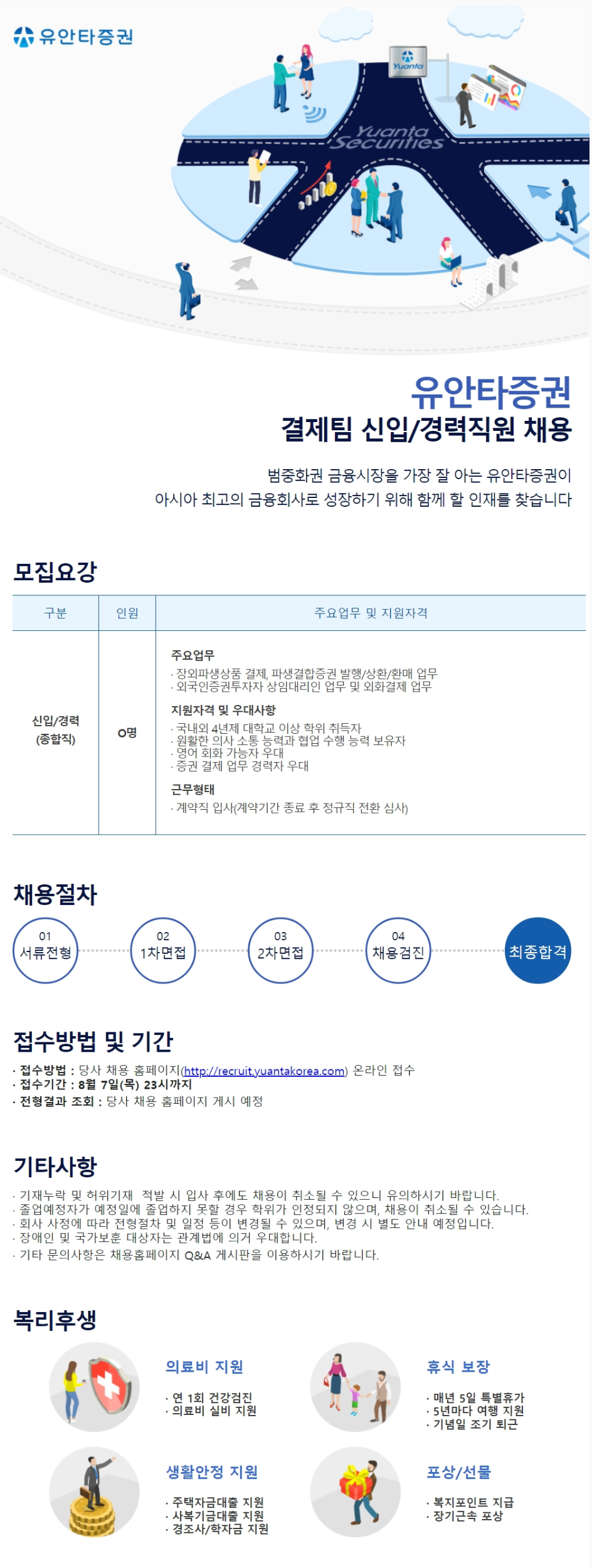 [유안타증권] 결제팀 신입/경력직원 채용