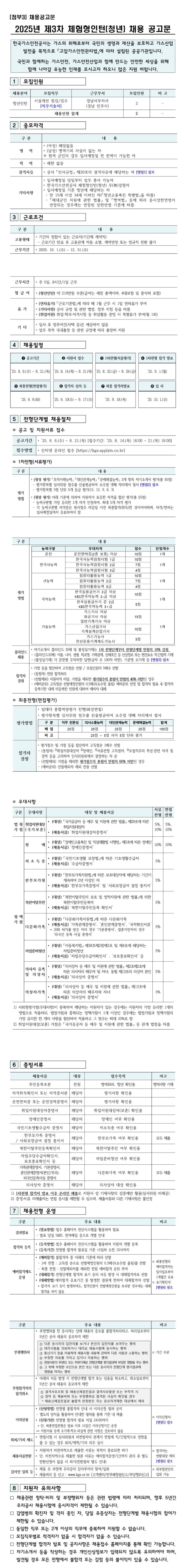 [한국가스안전공사] 2025년 제3차 체험형인턴(청년) 채용