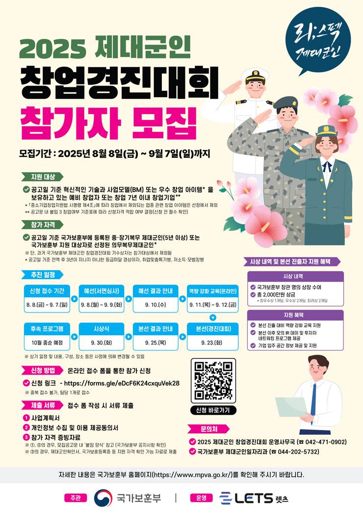 2025년 제대군인 창업 경진대회 참가자 모집