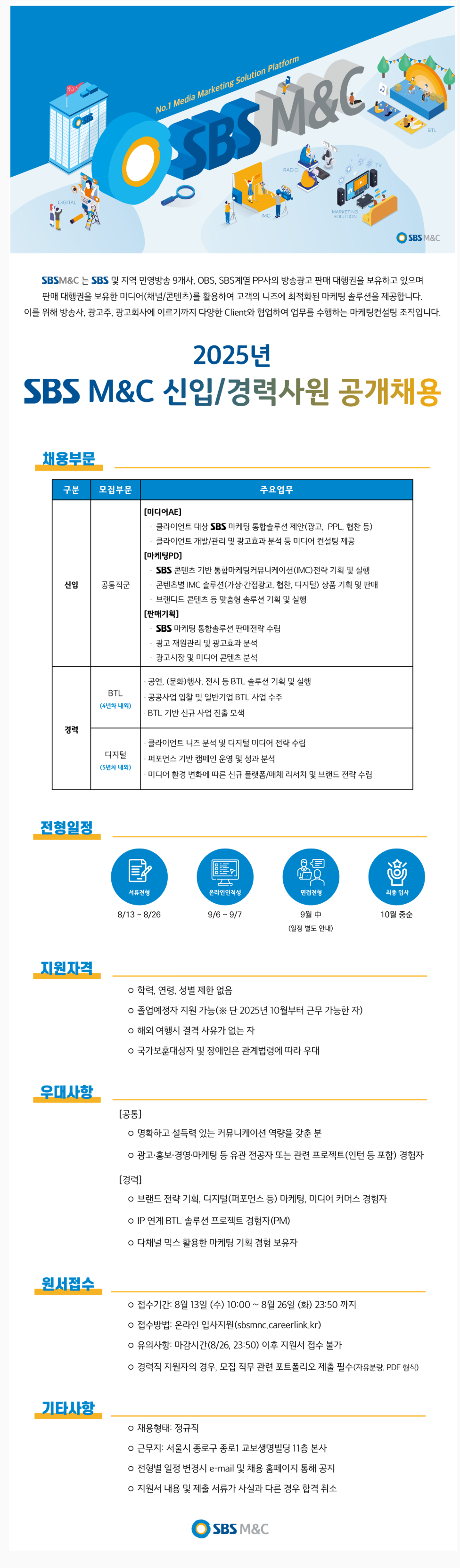 [SBS M&C] 2025년 신입/경력사원 공개채용