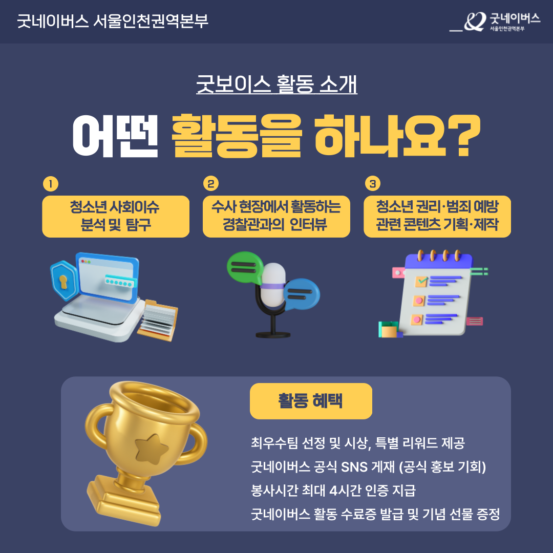 [굿보이스 서포터즈 모집] 현직 경찰관 인터뷰 경험부터 봉사시간·수료증·포트폴리오까지!