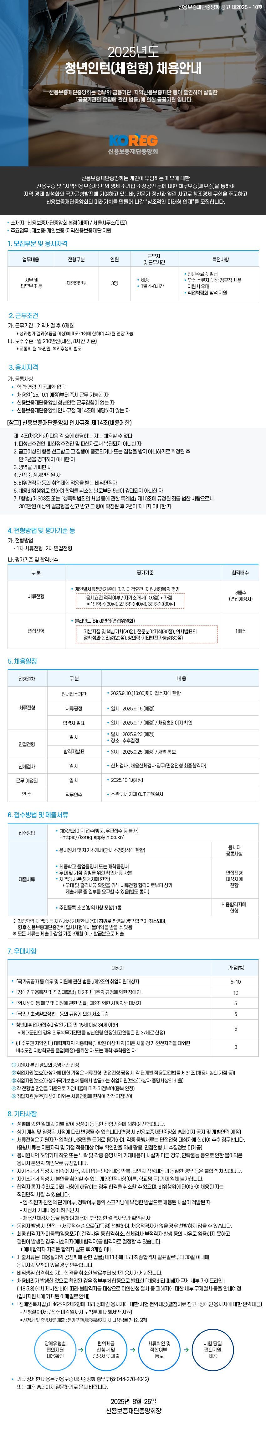 [신용보증재단중앙회] 2025년 청년인턴(체험형) 채용