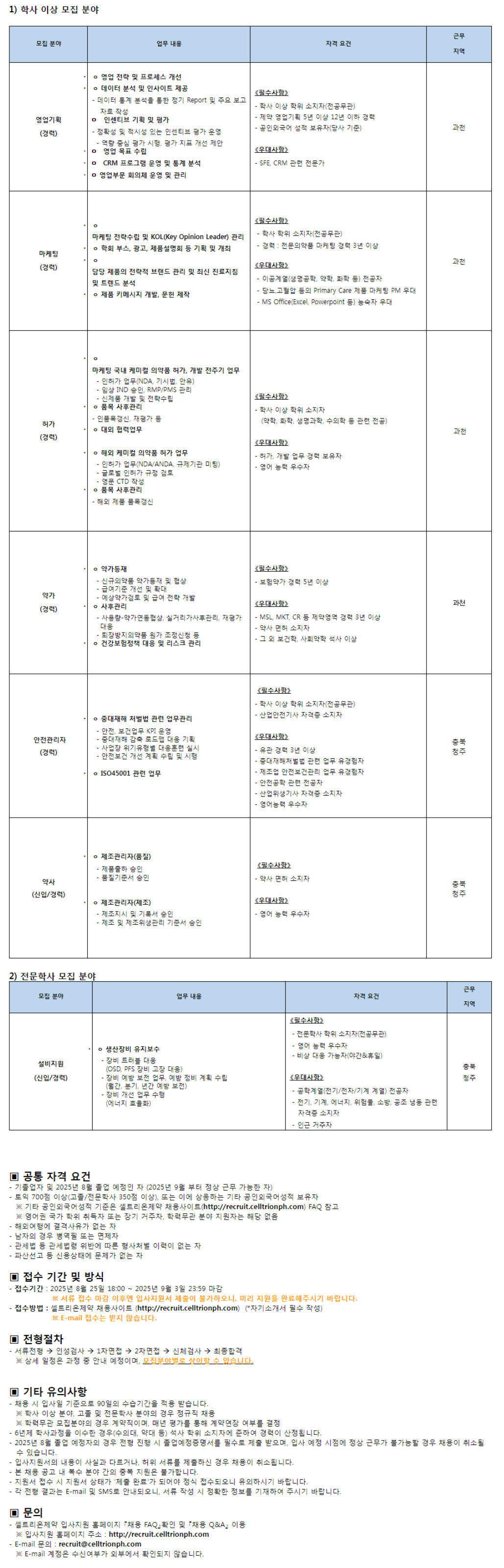 [셀트리온제약] 신입/경력 수시채용