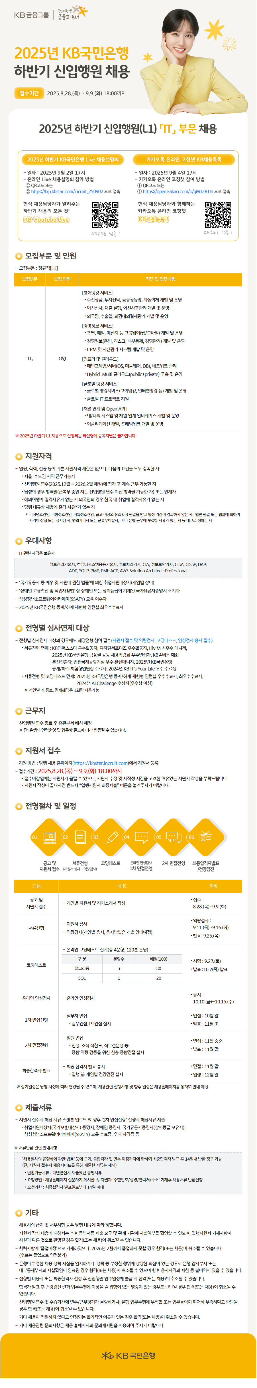[KB국민은행] 2025년 하반기 신입행원(L1)『IT』부문 채용