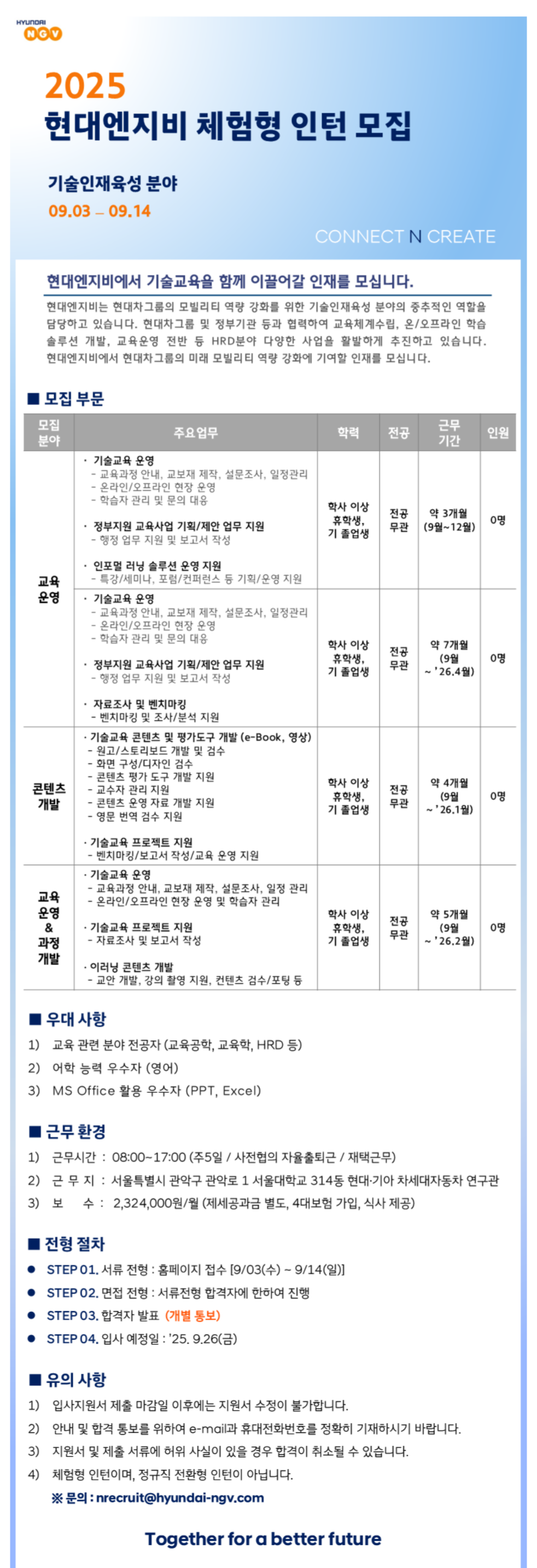 [현대엔지비] 2025년 하반기 체험형 인턴 채용 (기술인재육성 분야)