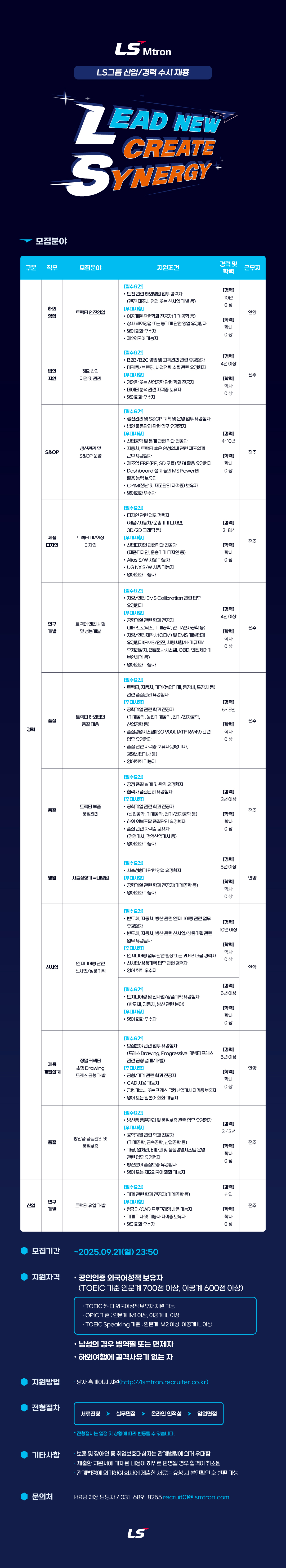 ​[LS엠트론] 2025년 9월 경력/신입사원 채용
