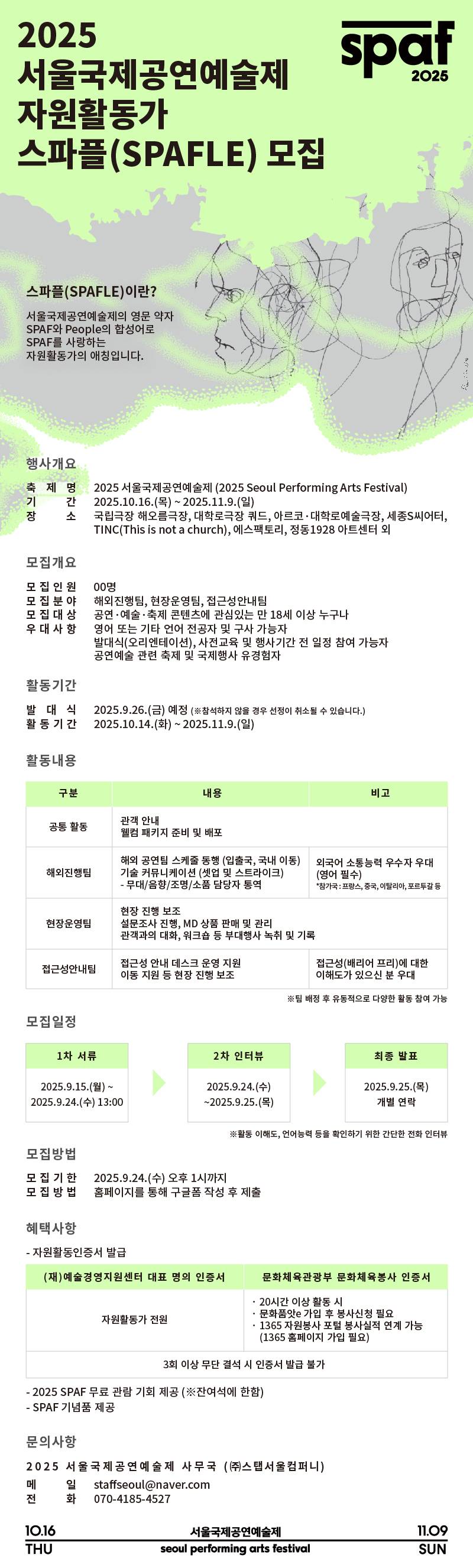 2025 서울국제공연예술제 자원활동가 'SPAFLE 스파플' 모집 (~9/24 13:00)