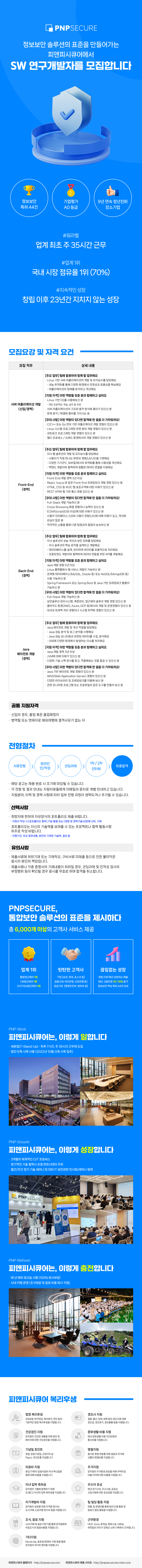 [피앤피시큐어] SW 연구개발직군 신입/경력 채용