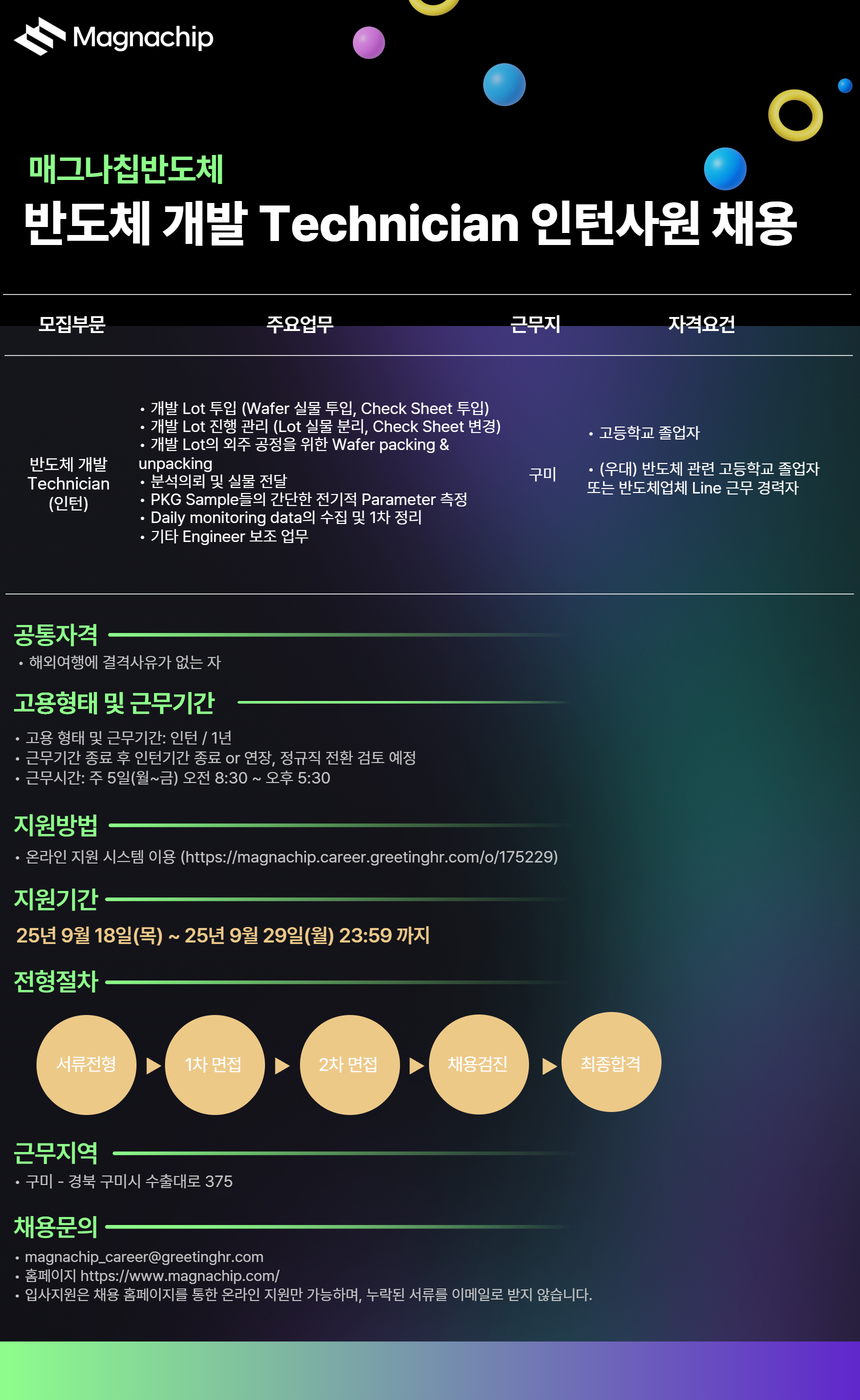 [매그나칩반도체] 반도체 개발 Technician 인턴사원 채용