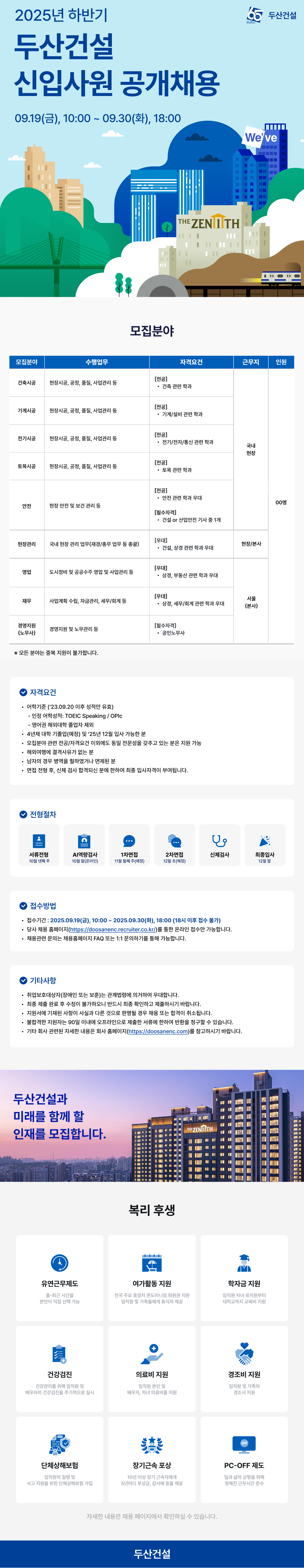 [두산건설] 2025년 하반기 두산건설 신입사원 공개 채용