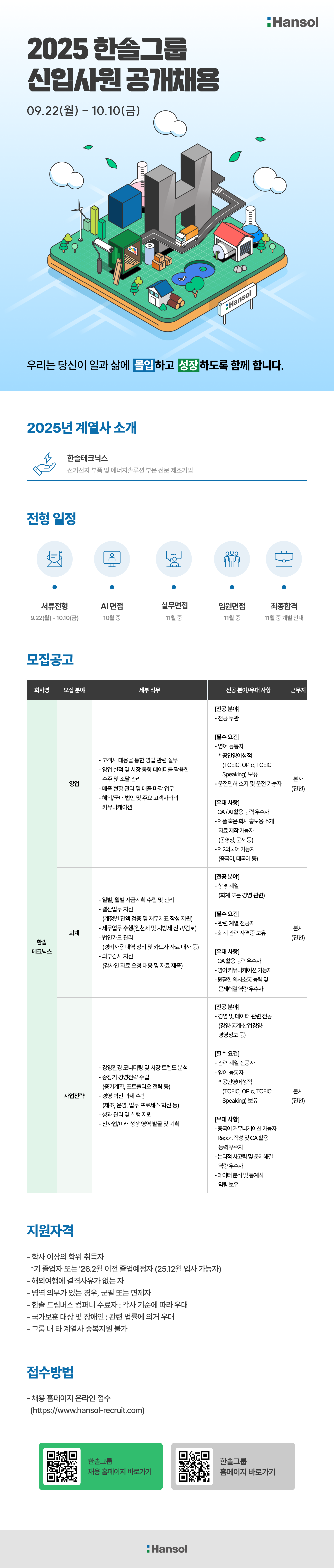 [한솔테크닉스] 한솔그룹 2025년 하반기 신입사원 공개채용