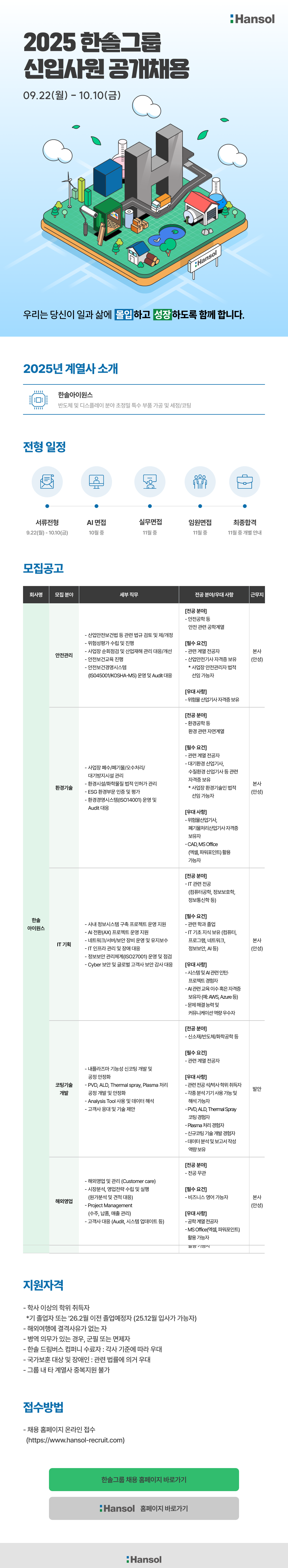 [한솔아이원스] 한솔그룹 2025년 하반기 신입사원 공개채용