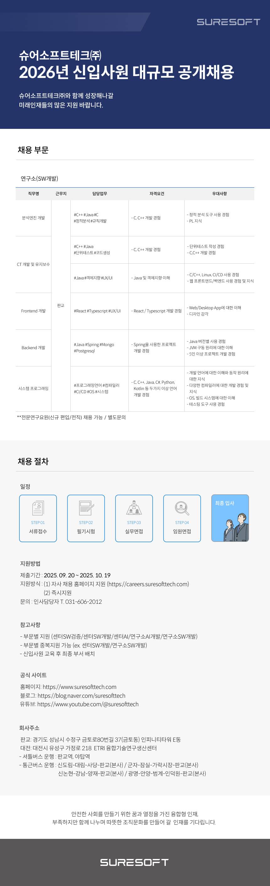 [슈어소프트테크] [2026 신입 공채] 연구소 SW개발 채용