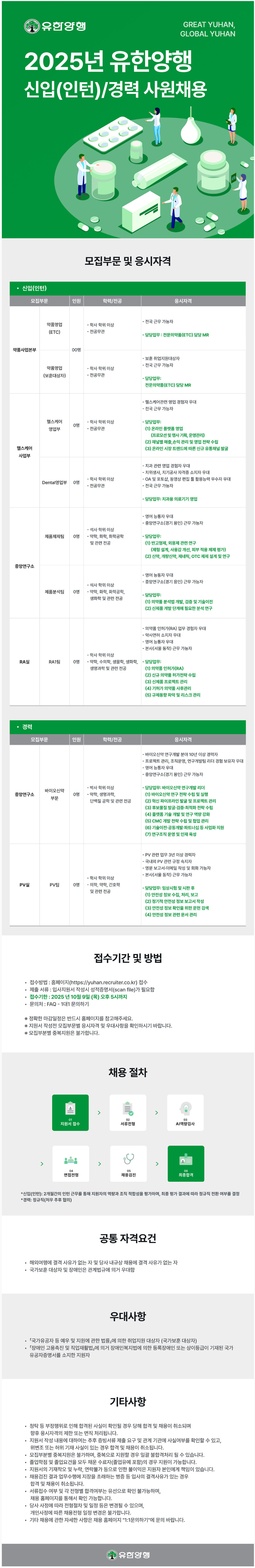 [유한양행] 2025년 신입(인턴)/경력 사원 채용