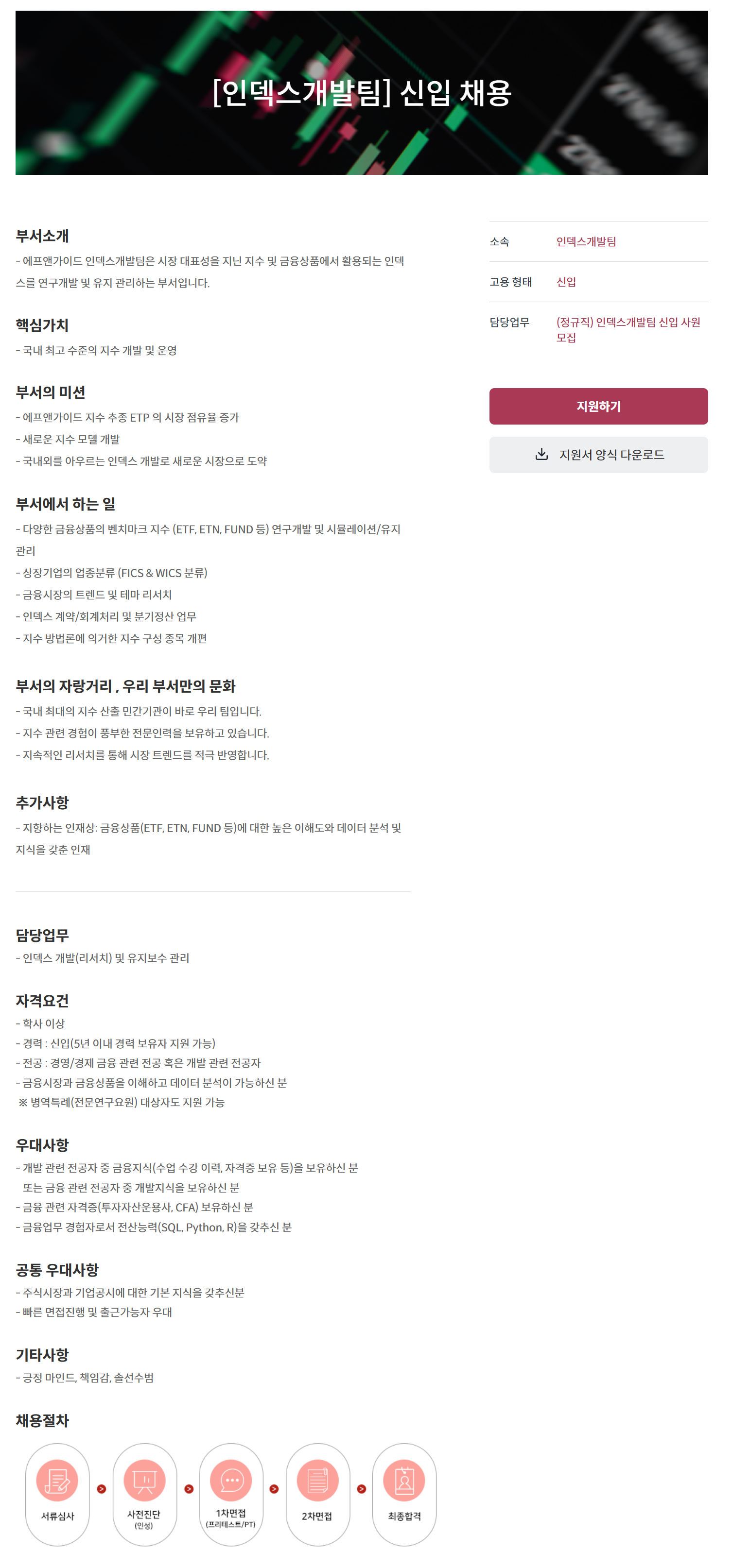 [에프앤가이드] [인덱스개발팀] 신입 채용