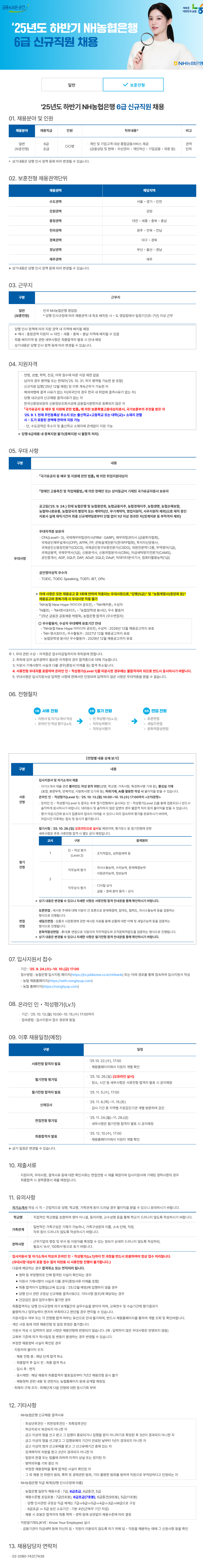 [NH농협은행] 2025년도 하반기 6급 신규직원(보훈전형) 채용