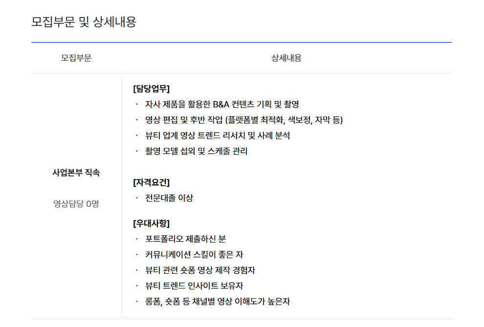 [일레븐코퍼레이션] 사업본부 영상담당자(인턴) 채용