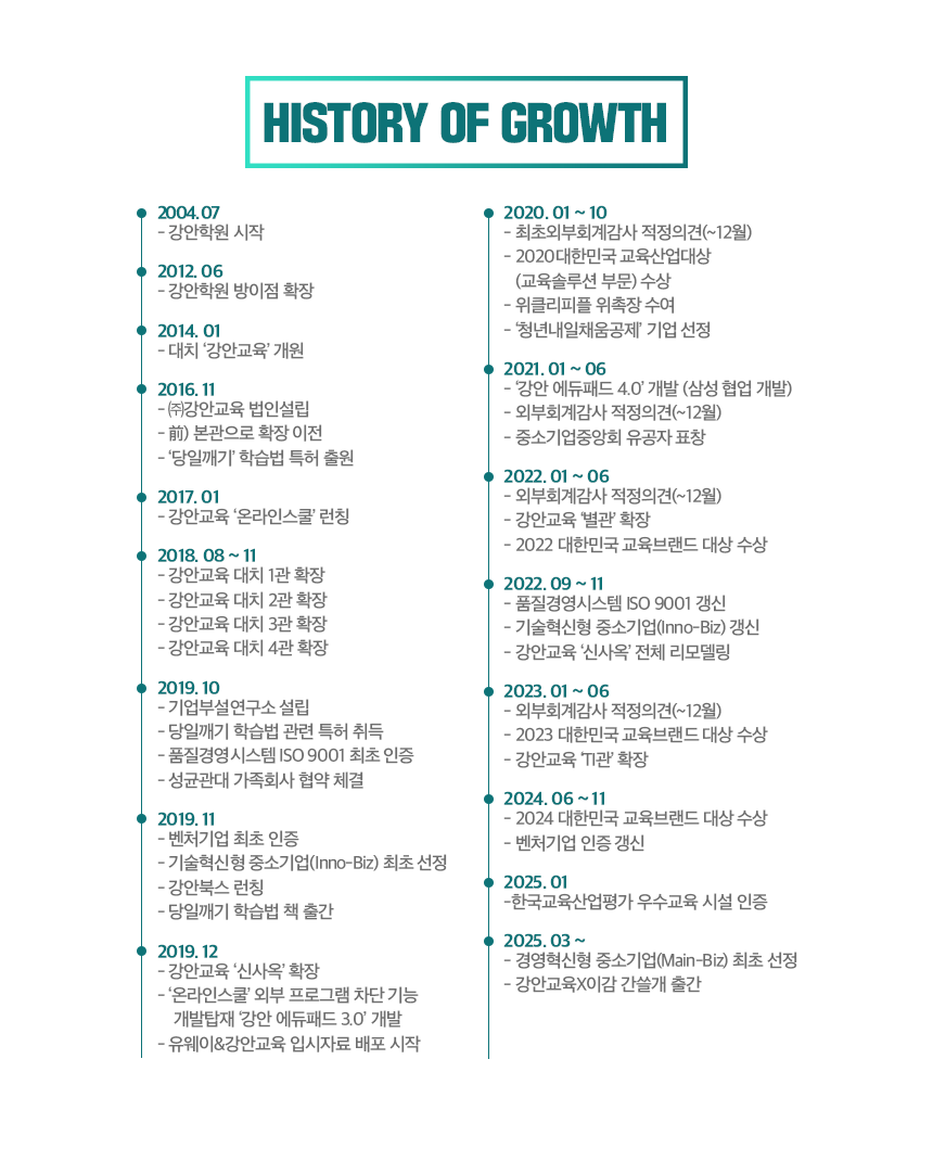 특허받은 당일깨기 학습법 · 미친관리 '강안교육'과 함께 할 강안인을 모십니다.