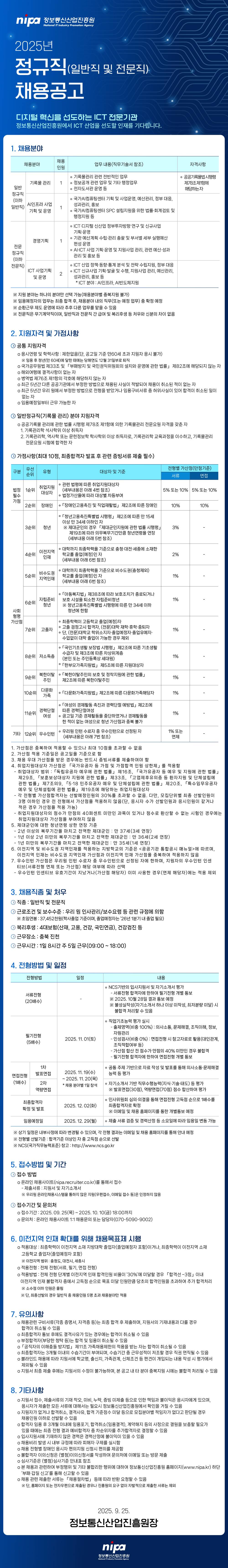 [정보통신산업진흥원] 2025년 정규직(일반직 및 전문직) 채용